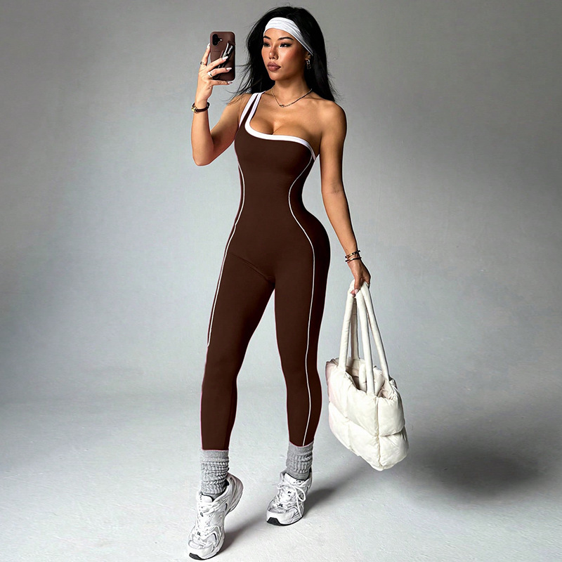 Sports Equipment Set - Women Sports One Shoulder Jumpsuits Tracksuits